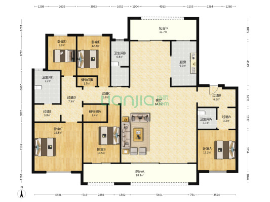 复地御钟山三期 5室1厅3卫 254平方