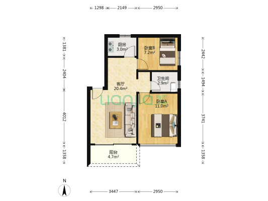 家和花园北区 2室1厅1卫 56平方