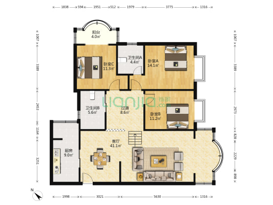 西藏邮苑 3室1厅2卫 120平方