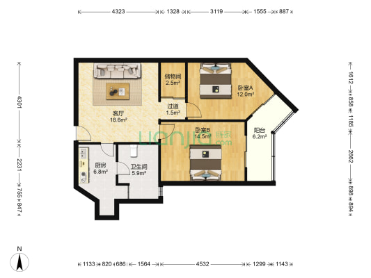 明佳公寓 2室1厅1卫 99平方