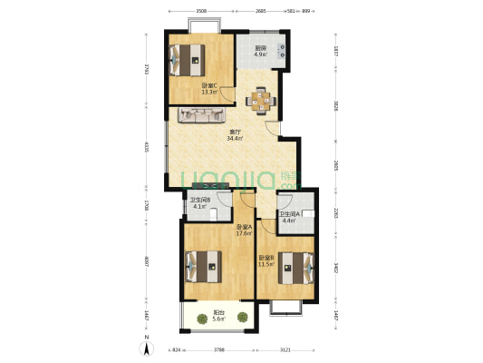 易佳和府 3室1厅2卫 120平方