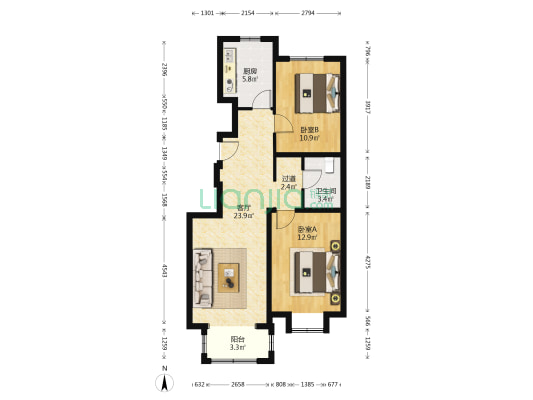首创悦树汇 2室1厅1卫 83平方
