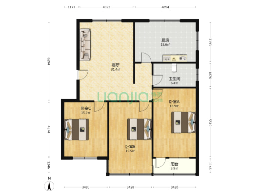 河南街 3室1厅1卫 131平方