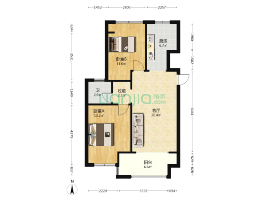 蠡湖国际小镇C区 2室1厅1卫 76平方