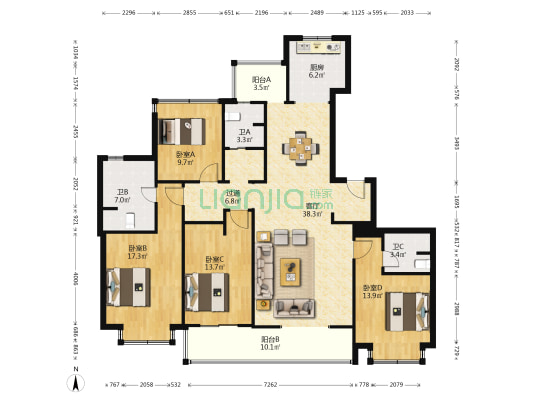 海语天下 4室1厅3卫 171平方
