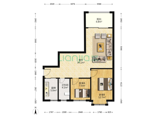 俊轩庭 2室1厅1卫 91平方