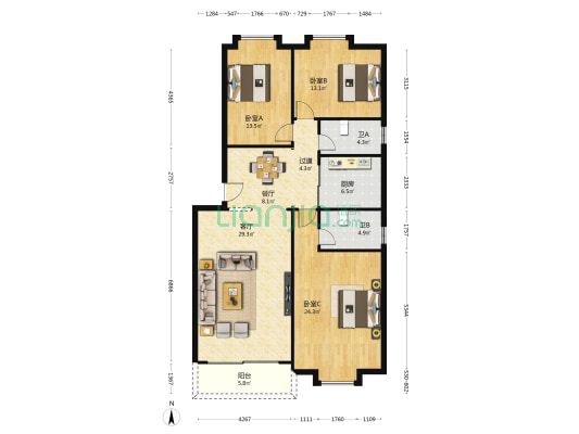 沿江西路18号 3室2厅2卫 144平方