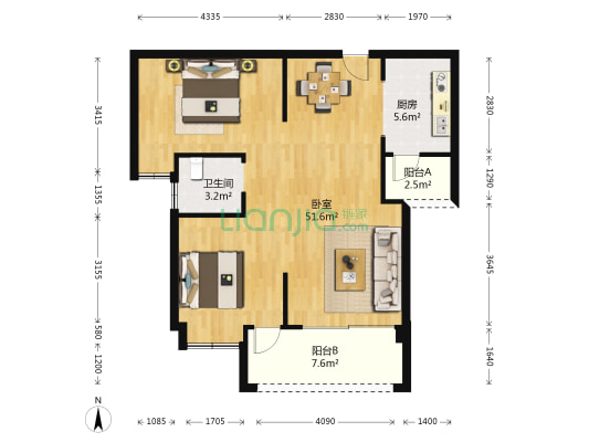 东方城 1室0厅1卫 89平方