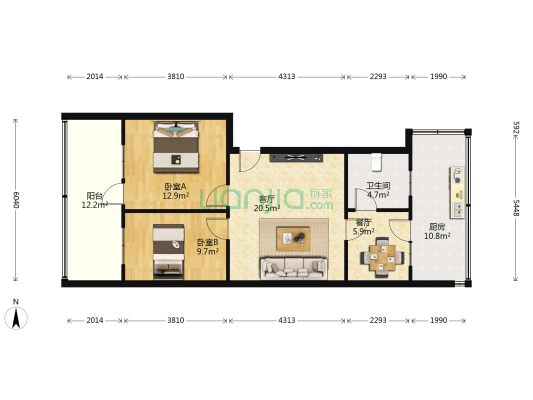 宏河路2号 2室2厅1卫 78平方