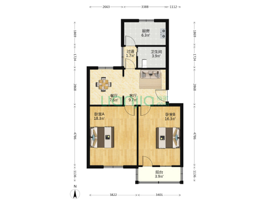 印刷二厂宿舍楼 2室2厅1卫 83平方