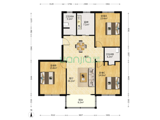 花园浜小区 3室1厅2卫 125平方