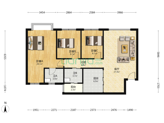 温泉佳苑 3室1厅2卫 107平方