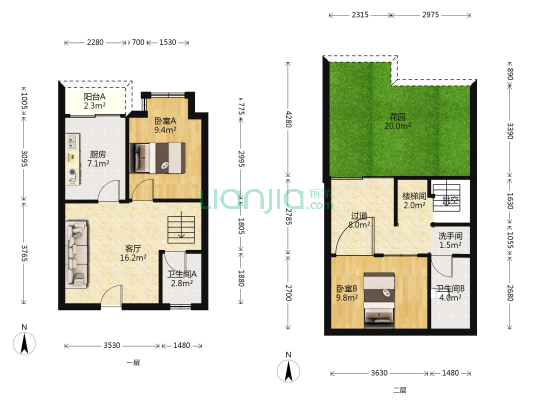 流金岁月 2室1厅3卫 89平方