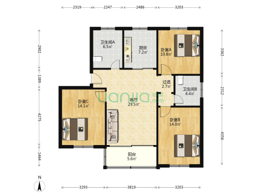 玉城新村 3室1厅2卫 107平方