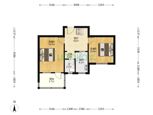 元宝地小区 2室1厅1卫 56平方