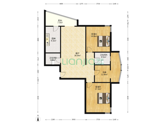 铭仕金邸 3室1厅2卫 143平方