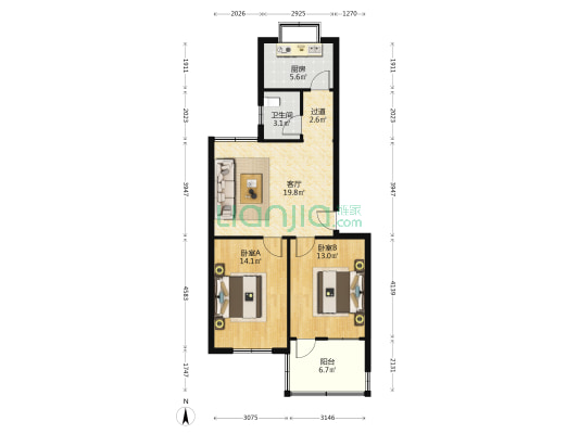 人民东路北二巷 2室1厅1卫 82平方