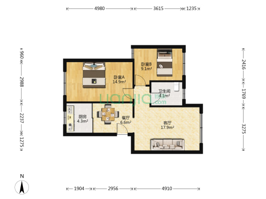 小河直街 2室2厅1卫 74平方