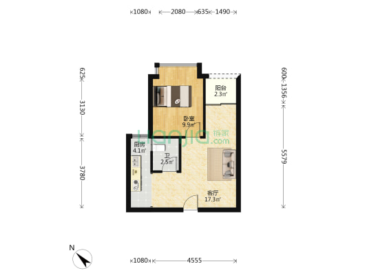 第首花园 1室1厅1卫 47平方