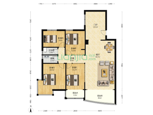 东方之珠 4室1厅1卫 155平方