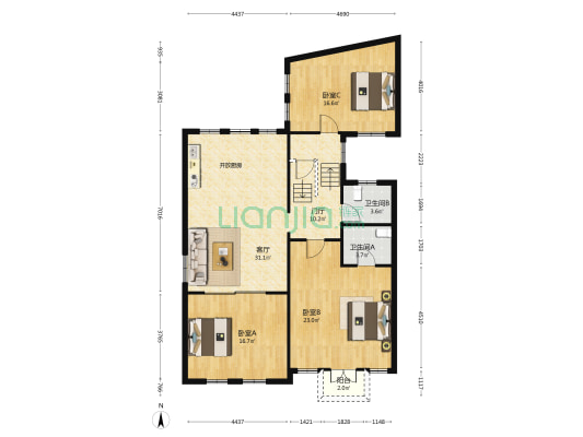 涌泉坊 3室1厅2卫 119平方