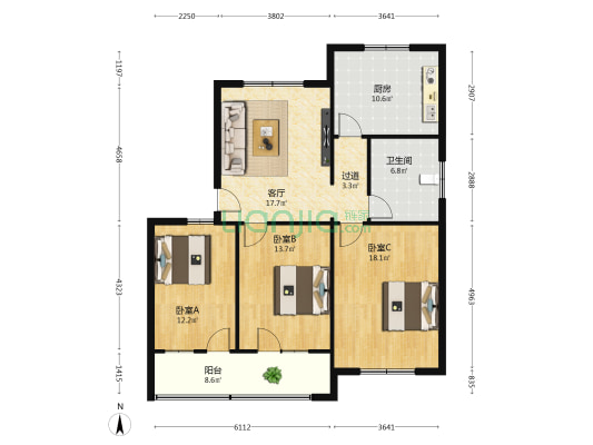 北关村住宅楼 3室1厅1卫 118平方