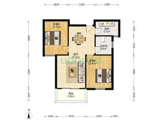 振荣锦尚公馆 2室1厅1卫 83平方