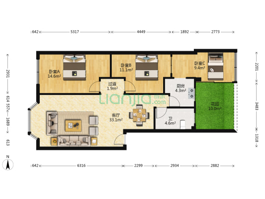 塔山街3号 3室1厅1卫 118平方