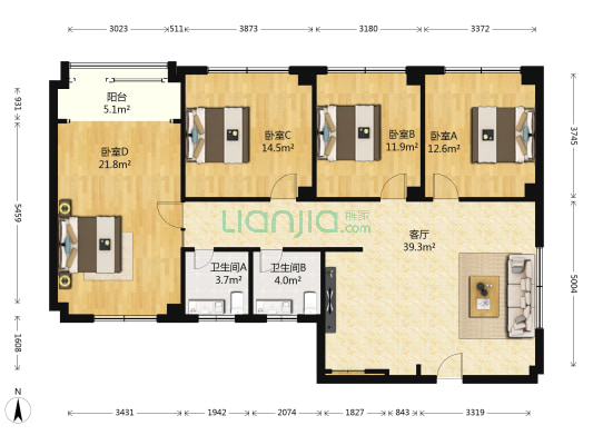 荥阳宾贸大厦 4室1厅2卫 151平方