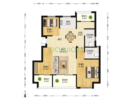 奥园天悦湾 3室1厅2卫 97平方