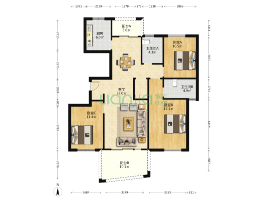 和乐美居 3室1厅2卫 137平方