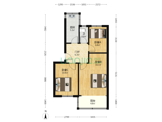 经四路2号院 3室0厅1卫 63平方