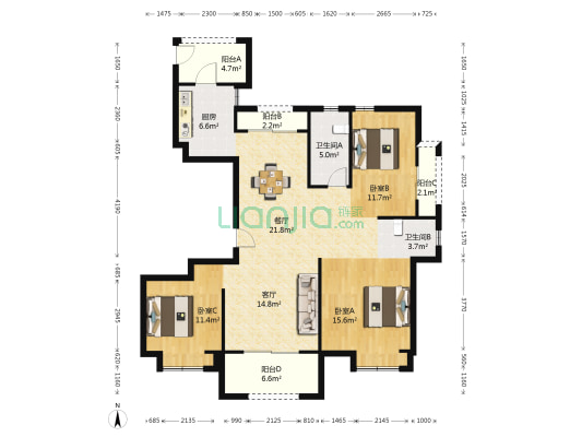 星光华府 3室2厅2卫 143平方