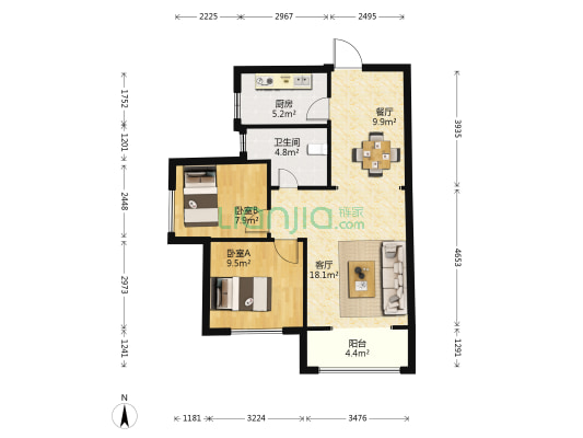 鲁鸿37度 2室2厅1卫 86平方