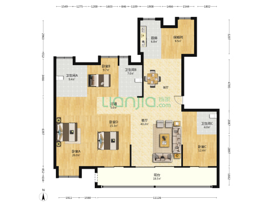 大东海天樾 4室1厅3卫 193平方
