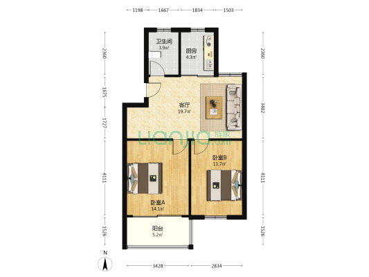 滨江中路346弄 2室1厅1卫 72平方