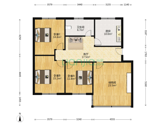 西藏地质花苑 3室1厅1卫 106平方