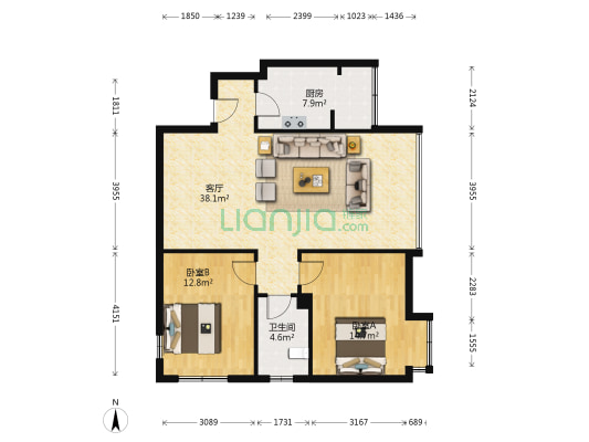 兴元华盛二期 2室1厅1卫 90平方