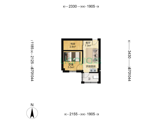青年河住宅楼 2室1厅1卫 22平方
