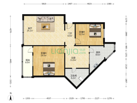 中山祥福大院 2室1厅1卫 109平方
