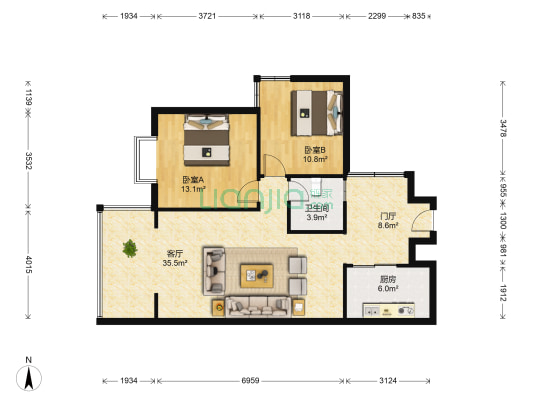 丹郡F区 2室1厅1卫 86平方
