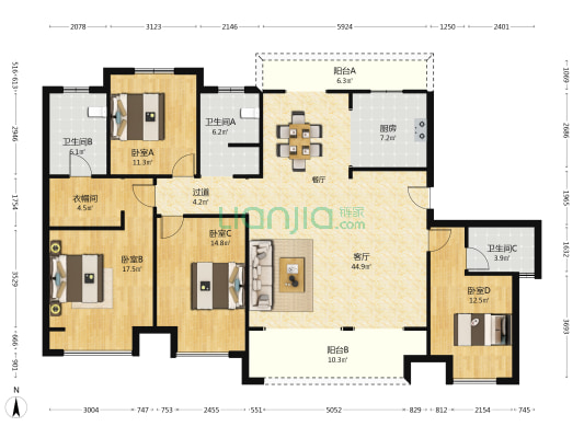 润泓润园 4室1厅3卫 178平方