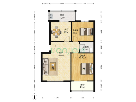 马厂子小区 2室2厅1卫 90平方