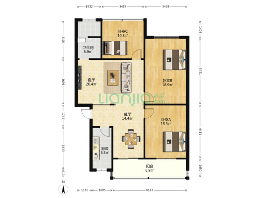 芦南苑 3室2厅1卫 118平方