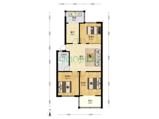贸易街113号院 3室2厅1卫 85平方