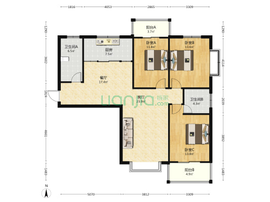 上都名苑 3室2厅2卫 143平方