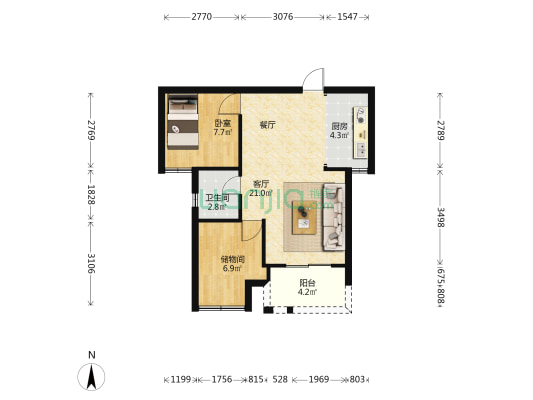 三江岚隽 1室1厅1卫 61平方
