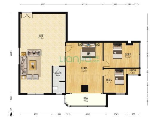 鑫天大厦 3室1厅1卫 158平方