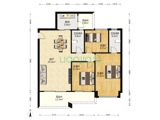 水木清华园 3室1厅2卫 112平方