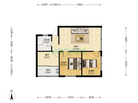 梁源小区四组团 2室2厅1卫 63平方